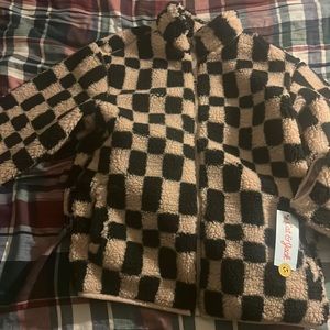 Checkered Fleece Zip Up Jacket